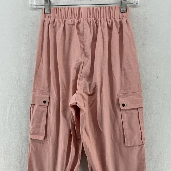 PrettyLittleThing Cargo Pants Women's Sz 2 Pink Pockets High-Rise Elastic Waist - Picture 8 of 13